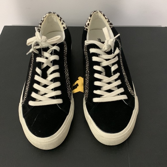 Madewell Sidewalk Low Top Sneakers Black Suede Animal Print - Picture 3 of 7